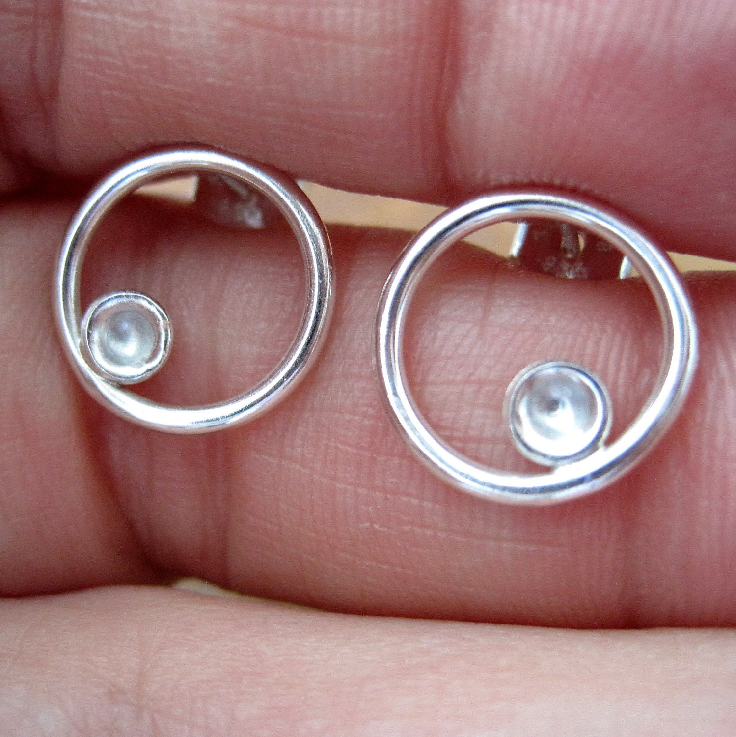 Sterling silver circle stud earrings, Tide pools - ready to ship