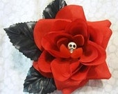Red Skull Rose, Hair Flower, Clip, Gothic, Torture Couture