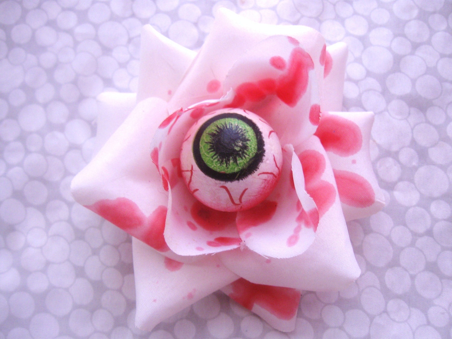 Bloody WHITE Eyeball Rose Hair Clip, Torture Couture, HORROR, Gothic, Spooky, Halloween, GORE, B Movie