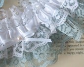 Something Blue Bridal Garter Set - White Lace Wedding Garter- Bow and Pearl - SWEET NOTHINGS