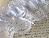 WHITE Bridal Garter -SWEET NOTHINGS with Bow and Pearl
