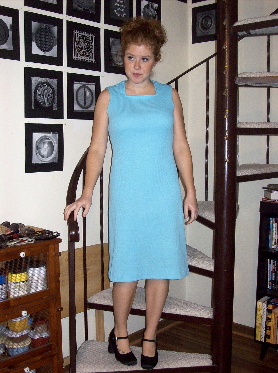 Vintage teal mod shift dress - medium