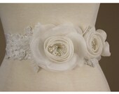 75% OFF SAMPLE SALE Wedding Dress Belt Lace and Silk Flower Ribbon Sash