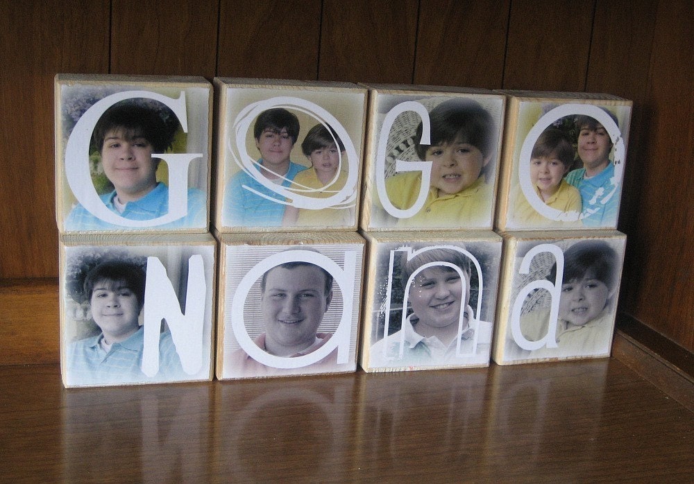 Personalized Photo Gift- Photo Letter Blocks- MIMI Papa NANA Mama GIGI- set of 4