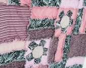 RAG QUILT Zebra Black and Pink Baby Blanket MADE TO ORDER