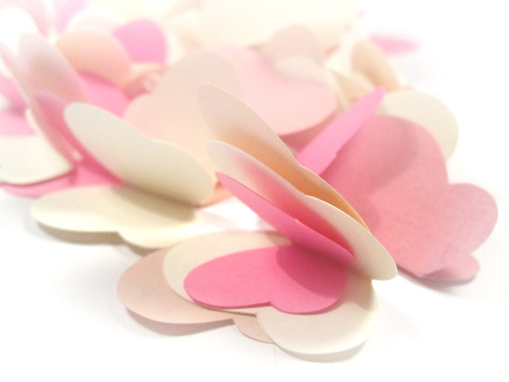 100 Large Paper Butterflies - Pink and Cream Cardstock