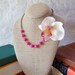 Flower Necklace - White orchid and hot pink bead