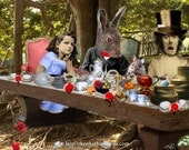 A Mad Tea Party  - 11x14 Alice In Wonderland Inspired Fantasy Collage Print