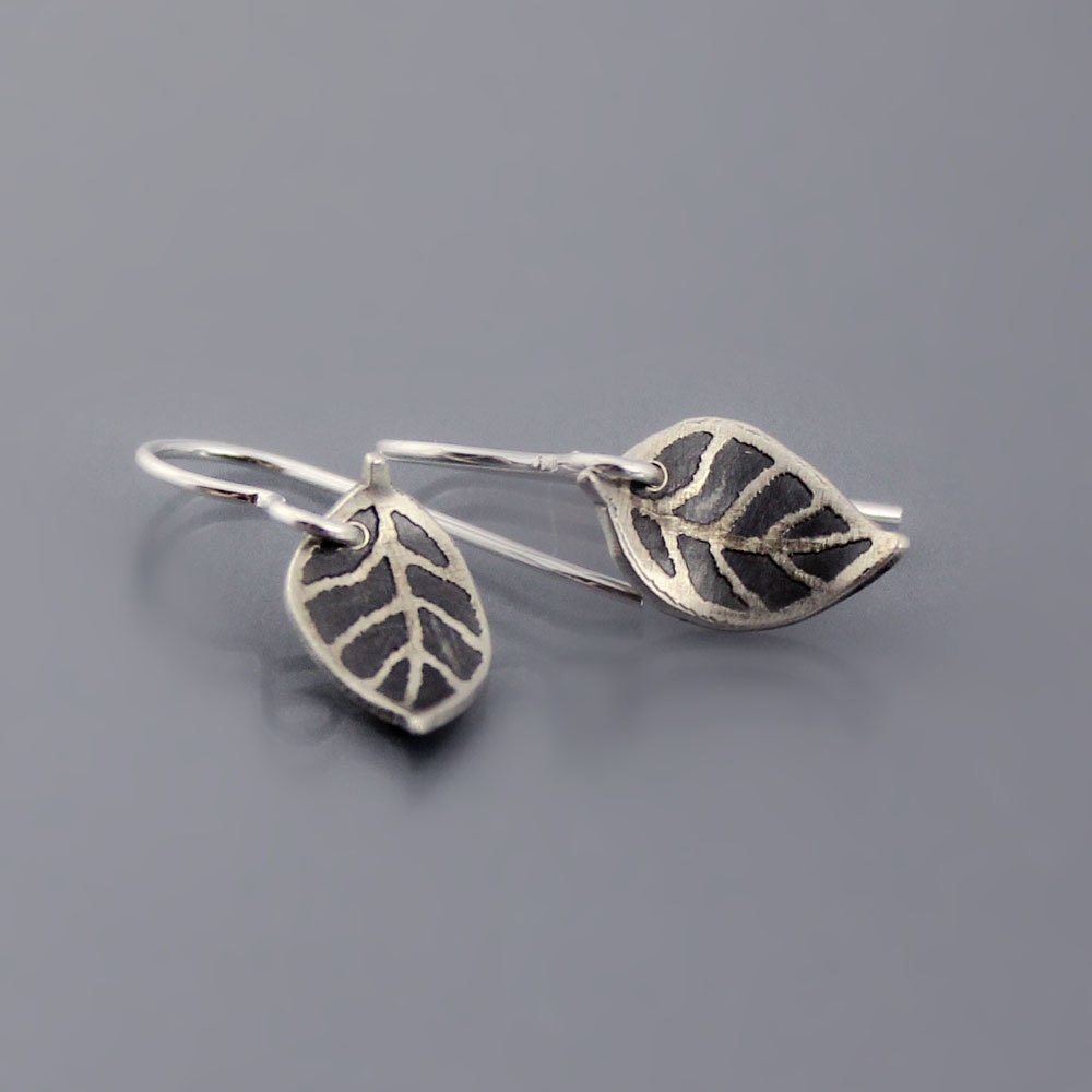 Tiny Leaf Earrings - Etched Silver - Made To Order