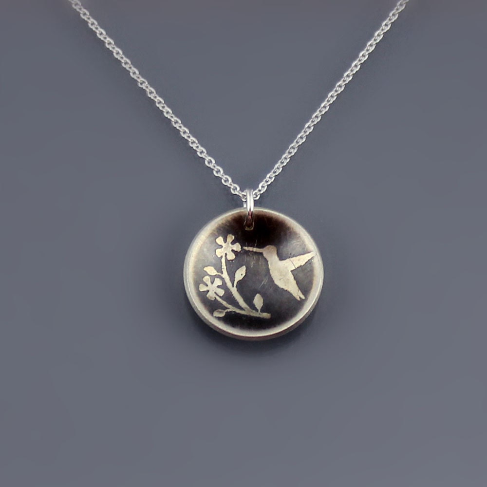 Small Cupped Floral Hummingbird Necklace