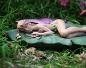 Sleeping Fairy on a Leaf Concrete Miniatures for Fairy Gardens