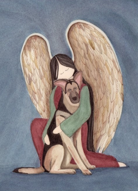 German Shepherd with Angel / Lynch signed folk art print