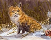 The Red Fox, Gouache Watercolor with FREE Shipping