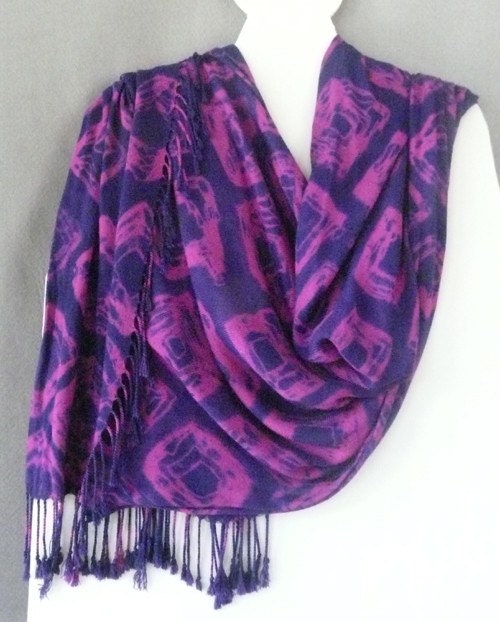 Shawl, Hand Dyed Shibori, Cobalt-Heliotrope