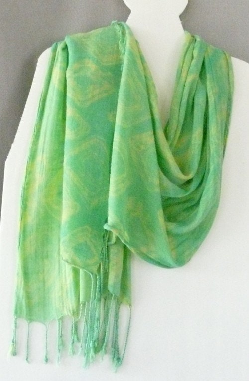 Shawl, Hand Dyed Shibori, Lemon-Lime