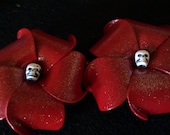 Blood red skull plumeria barrette, skull, day of the dead flower,red plumeria, skull barrette
