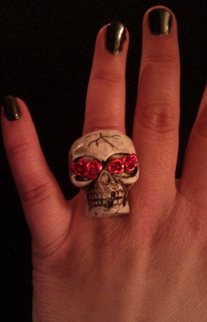Skull ring, Frida flower skull, Dia de los muertos ring, Day of the dead ring, Skull, free shipping, skull
