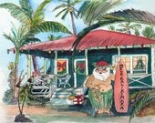Christmas Mele Kalikimaka 8x10 print with Hawaiian Santa from Kauai Hawaii