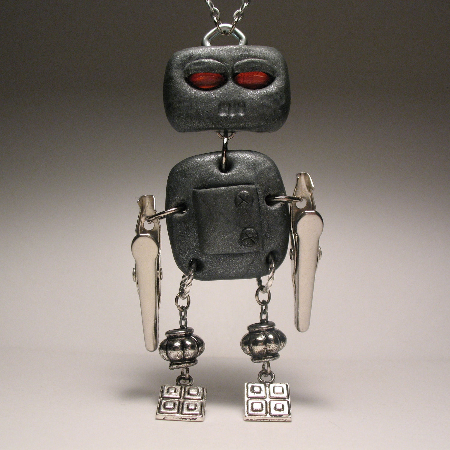 Robot Necklace - Sci Fi, Polymer Clay, Art Doll
