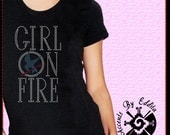 Hunger Games GIRL ON FIRE with Mockingjay Rhinestone Iron on Transfer Katniss