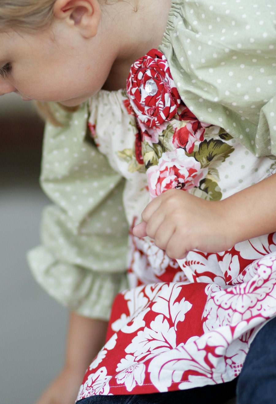 The Holiday 2011 Collection.... Shabby Chic Floral Custom Peasant Top  2-6 years