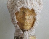 kitty or bear or monster hat cream hand knit