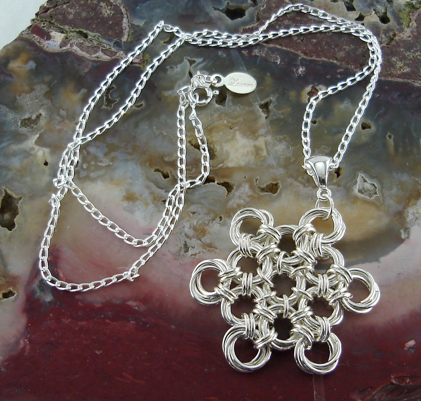 SALE  Chainmaille Necklace Pendant Captive Mobi Sterling Silver
