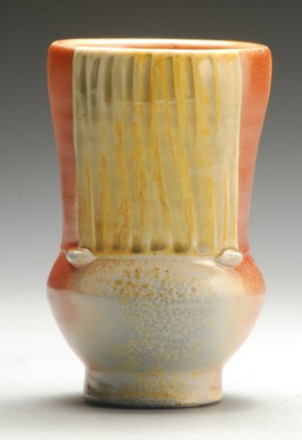 Cup, sage green and earth tones, wood fired