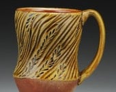Amber Carved Mug, hand carved stoneware, textures inspired by nature