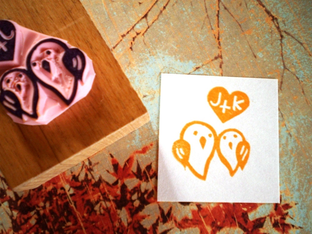 Birds in love - hand carved rubber stamp