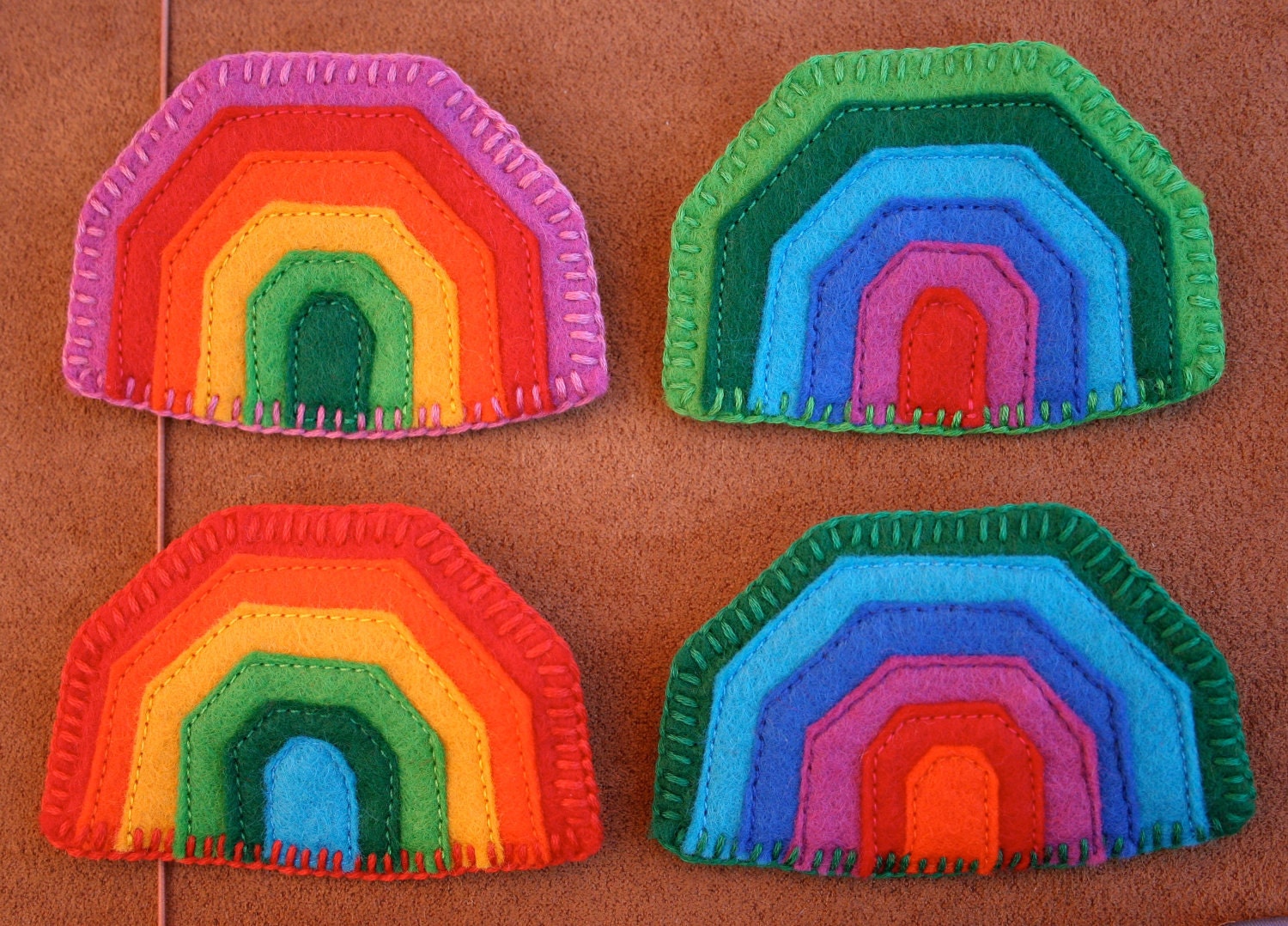 Geometric rainbow felt brooch Red / orange / yellow / green / blue