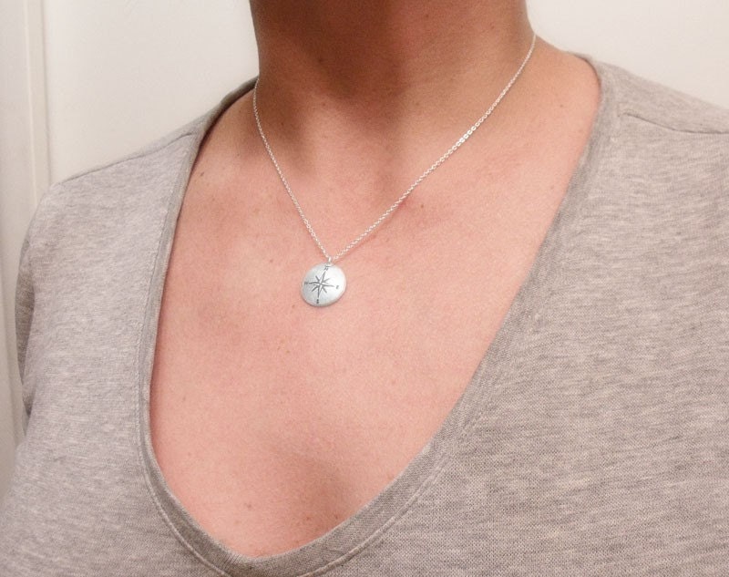 Compass necklace - silver handmade Compass rose