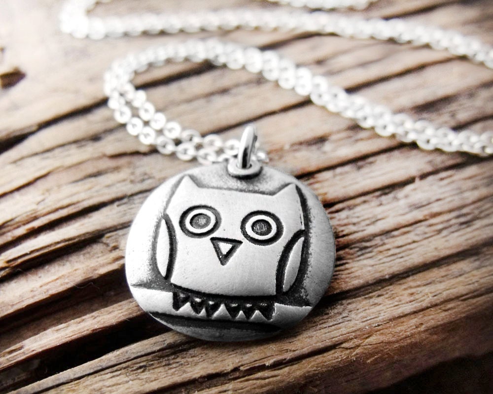 Silver owl necklace number 2 on silver chain