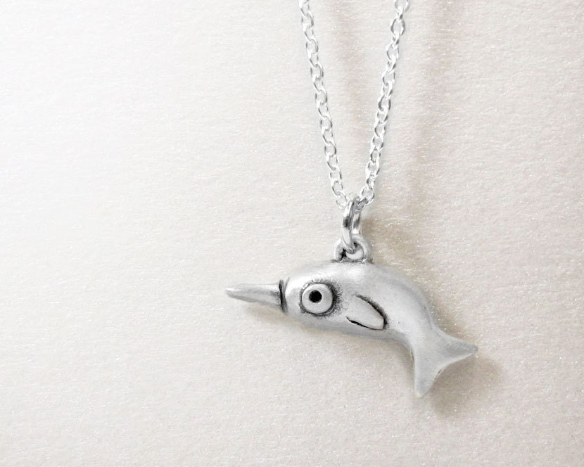 Very tiny Narwhal necklace - silver narwhal jewelry nautical marine life