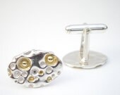 Silver Cufflinks with Gold, Wedding Cufflinks, Groom Cufflinks, Groomsman Cufflinks, Gold Cufflinks