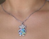Cute little girl summery pendant with polymer clay hand made dress