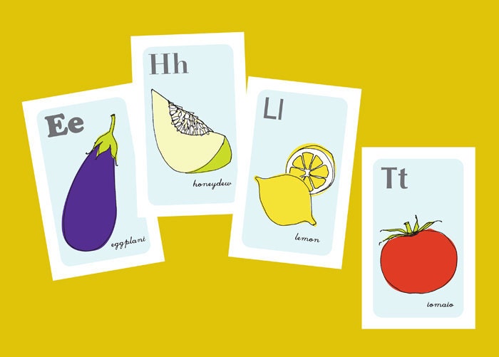 Nursery Art Print Alphabet Cards- Fruits and Vegetables-Larger Size
