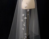 White Waltz Length Wedding Veil With Silver Roses And Pink Crystals