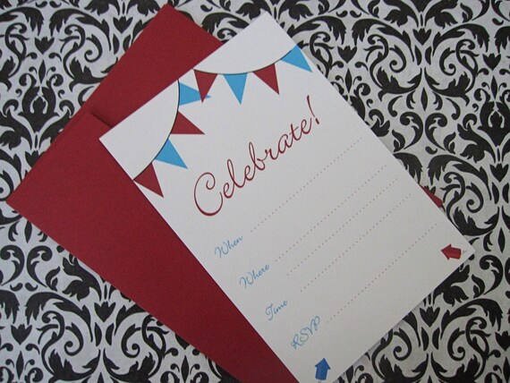 Patriotic Banner Invitation- Fill in the Blank- Set of 12 Il_570xn