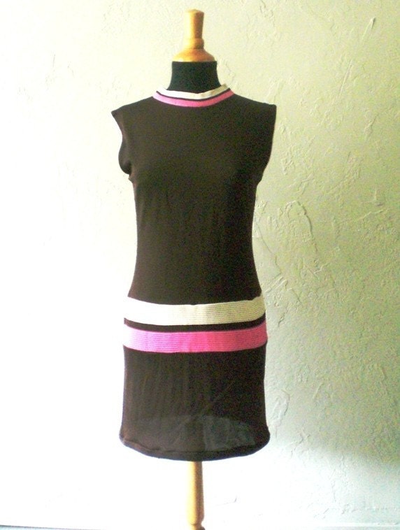 Vintage Dropped Waist Brown Shift Dress