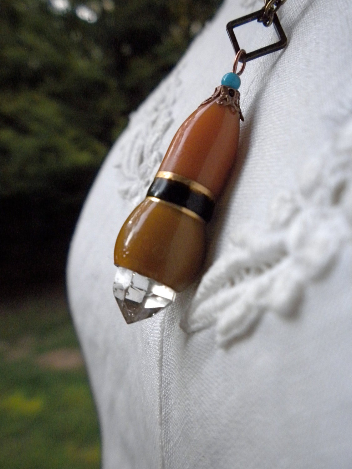 Super Neat Herkimer Diamond in 1920s Enamel Bead