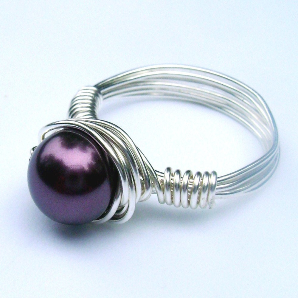 Swarovski Pearl Wire Wrapped Ring (pictured: Black Raspberry)