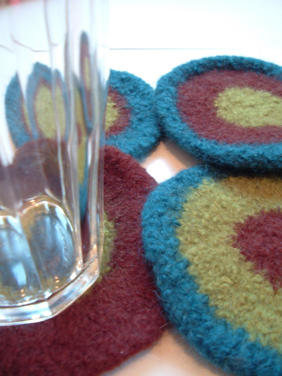 Felted Wool Coasters - Turquoise, Brown, Green