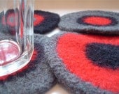Felted Wool Coasters - Red, Black, Gray