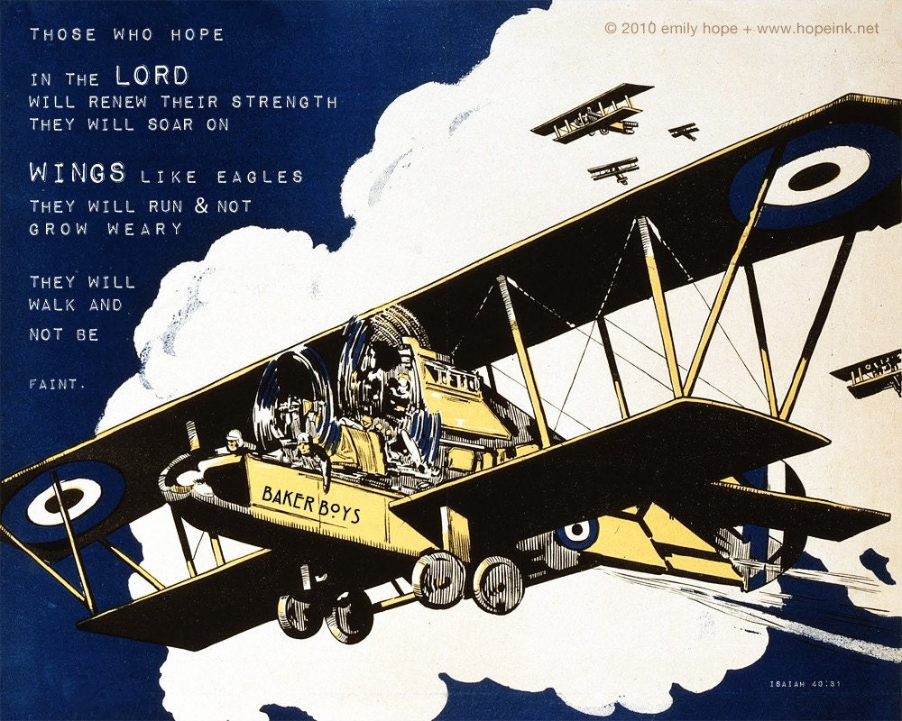 Wings, Personalized Airplane Print, Custom Scripture Art Print (8x10)