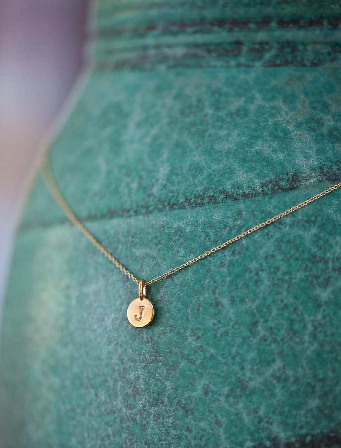 ONE Charm TIny Initial Necklace in 14k Gold Vermeil