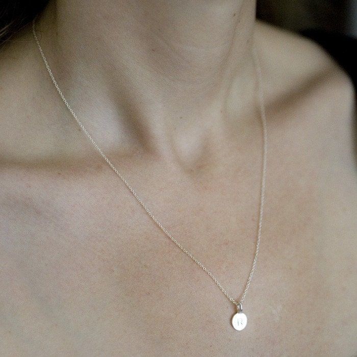 ONE Charm Tiny Initial Necklace in Sterling Silver
