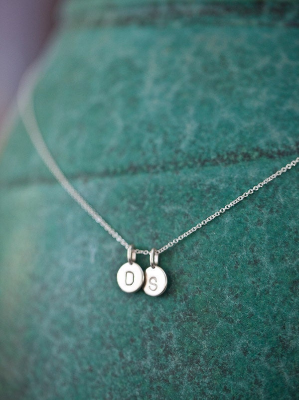 TWO Charms Tiny Initial Necklace in Sterling Silver