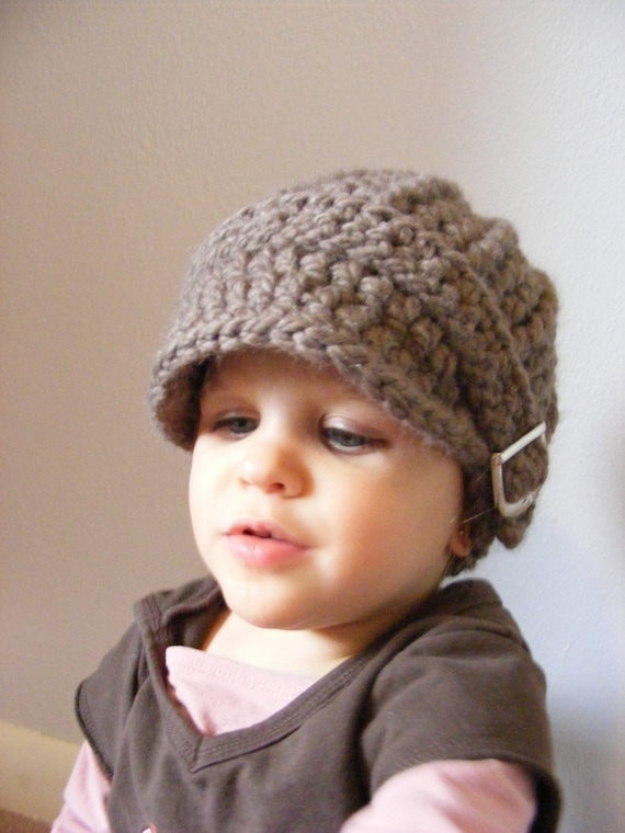 Toddler Hat, 1T to 2T Toddler Crochet Visor Hat Buckle Beanie - Taupe Trendy Warm Winter Visor Beanie for Toddler Girls, Toddler Boys
