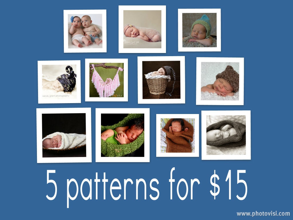 5 Baby Photo Prop Knitting Patterns for 15 Dollars -- Special "Buy-the-Book" Deal, Choosing from ANY of my patterns